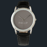 DIY Watch | Anpassat namn, Färg, text Armbandsur<br><div class="desc">Är du en akustisk? Nu kan du göra din egen personlig eWatch-handklocka med våra enkla användor för DIY-mallar. Lägg till en namn. Initialer. Ett monogram. Ett foto. En logotyp eller annan bild. Den här klockan visas i Taupe med vit text, men du kan också välja en egen bakgrund färg. Varsågod,...</div>
