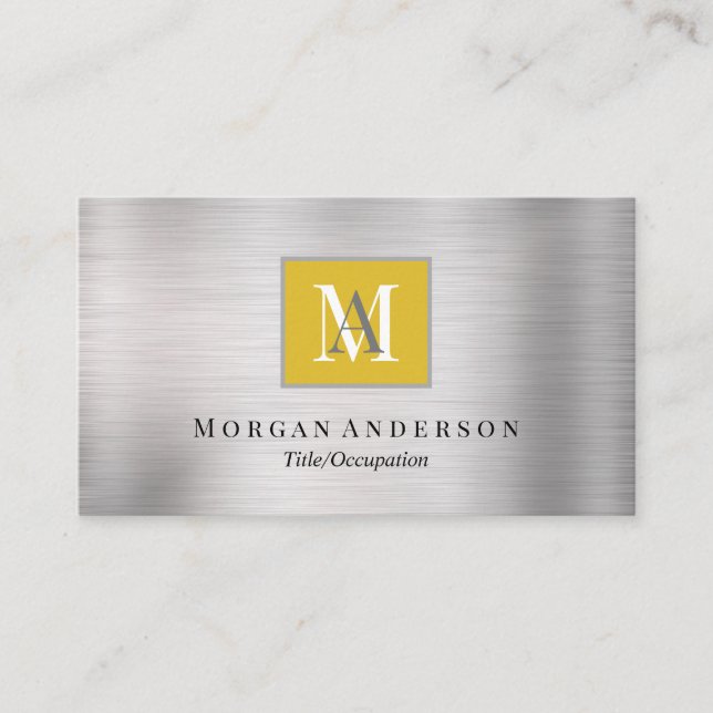 DIY White/Grått Monogram Namn, Guld och Silver Visitkort (Framsida)