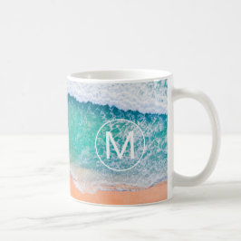 DIY White Monogram in Circle, Beach Waves, Vs 2 Kaffemugg