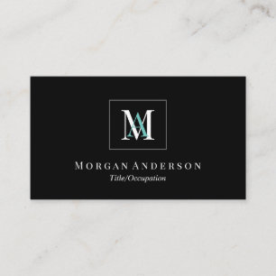 DIY White/Teal Monogram Namn Grått Box Black/Silve Visitkort