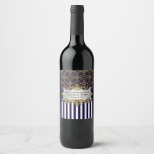 DIY & Wht V Rand, Guld Damask Vin Flaska-etikett Vinflaska Etikett