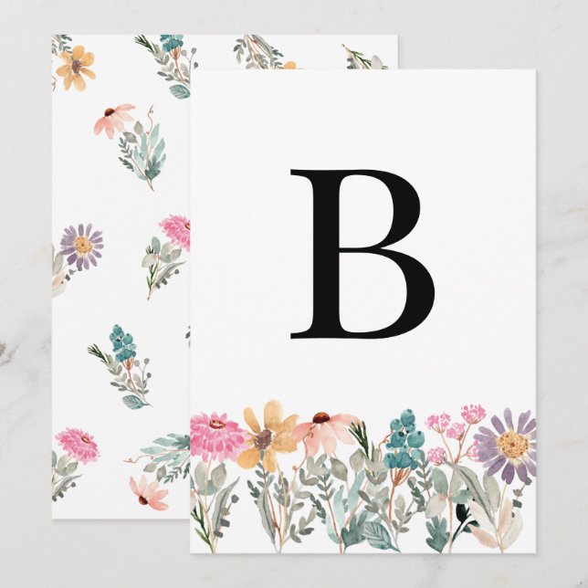 DiY Wildblomshändelse Brev Number Banner/Bunting Inbjudningar (Fram/baksida)