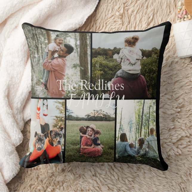 DIY YOUR | FAMILY Two Sided Family 5 Pictures  Kudde (Filt)
