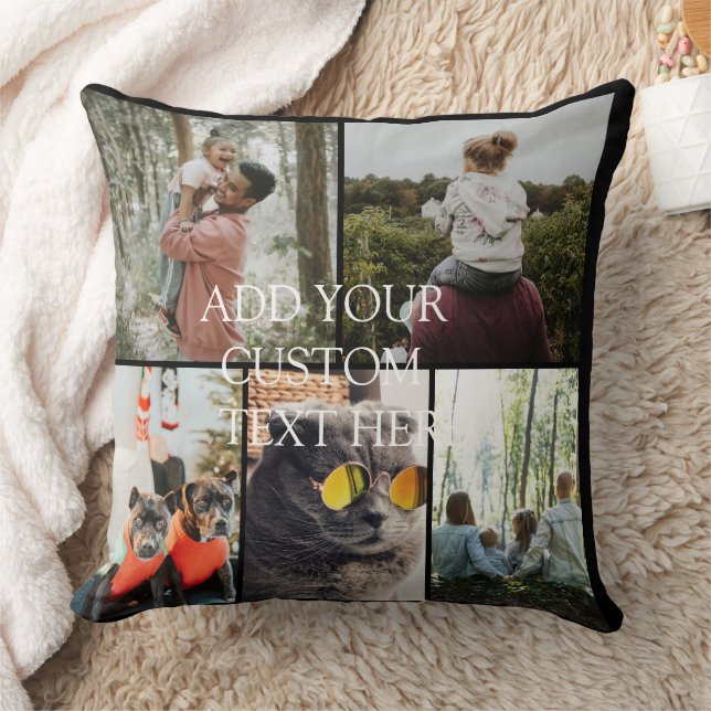 DIY YOUR | FAMILY Two Sided Family 5 Pictures  Kudde (Filt)