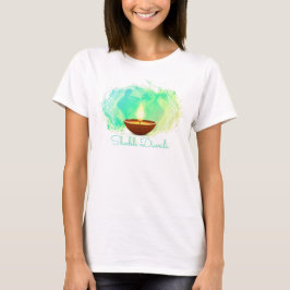 Diya Diwali Grönt Watercolor T Shirt