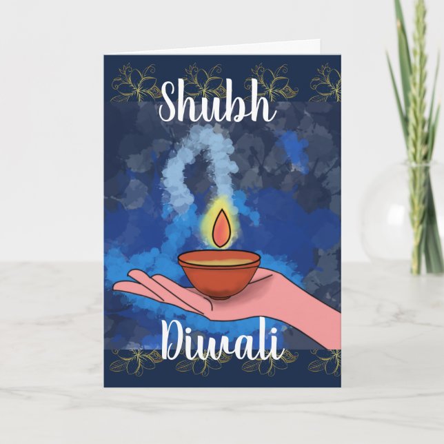 Diya in hand Diwali Hälsning Foled Helgdag Card Helgkort (Framsida)
