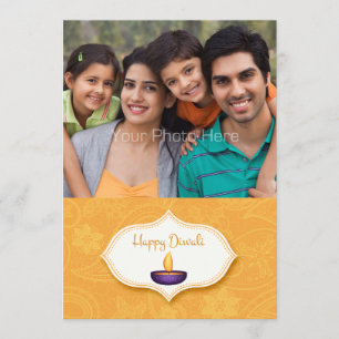 Diya på Guld Paisley, Diwali Photo Card Inbjudningar
