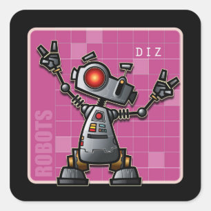 Diz the Robot Fyrkantigt Klistermärke