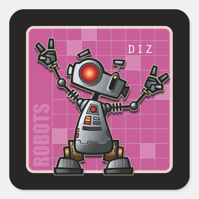 Diz the Robot Fyrkantigt Klistermärke (Framsida)