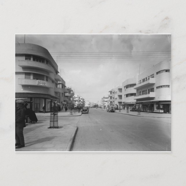 Dizengoff Street i Tel Aviv på 1930-talet Vykort (Framsida)