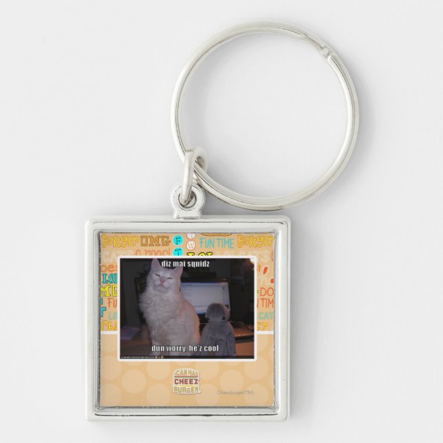 dizmai-squidz fyrkantig silverfärgad nyckelring (Framsidan)