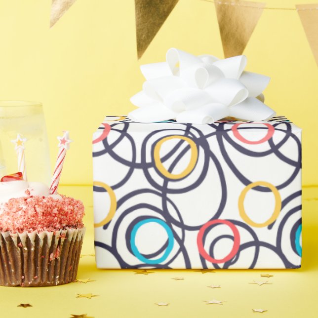 Dizzy Doodle circles on White Presentpapper (Födelsedagsfest)