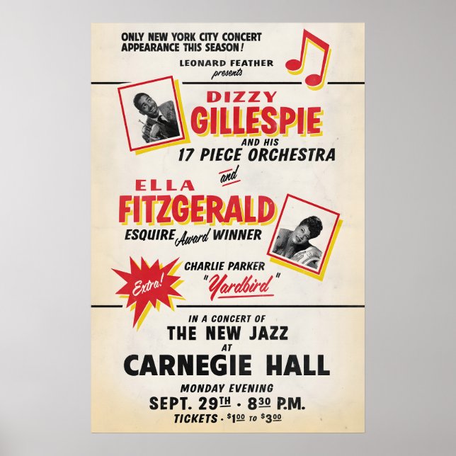 Dizzy Gillespie - Charlie Parker - Ella Fitzgerald Poster (Framsidan)
