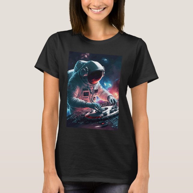 DJ Astronaut Turntable in Space Graphic för manar  T Shirt (Framsida)