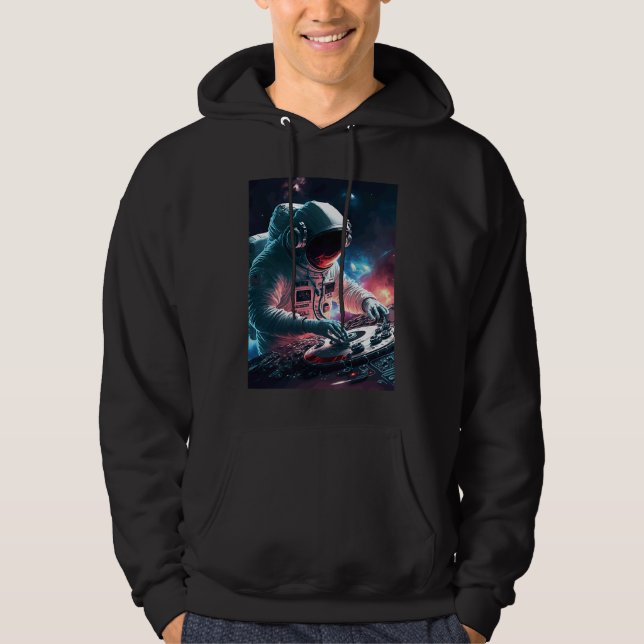 DJ Astronaut Turntable in Space Graphic for Men an Hoodie (Framsida)