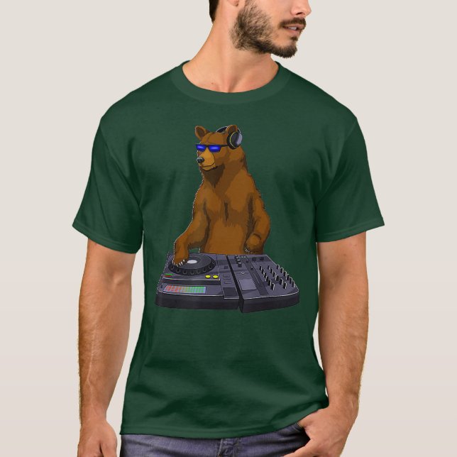 DJ Bear Turntable Music Novelity Equalizer T Shirt (Framsida)