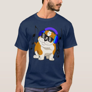 DJ Bulldog Hund Music Älskare med Headphone Gift T Shirt