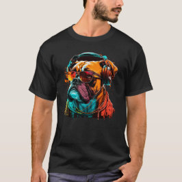 Dj Bulldog med hörlurar och solglasögon T Shirt