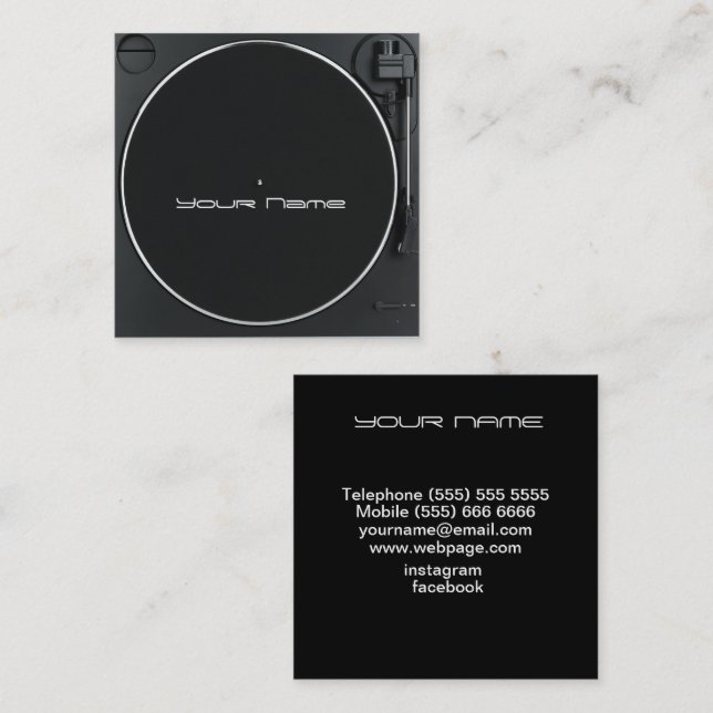 DJ  Business Card Fyrkantigt Visitkort (Fram/baksida)