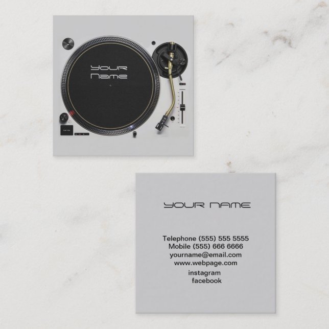 DJ  Business Card Fyrkantigt Visitkort (Fram/baksida)