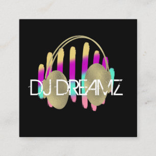 DJ Business Music Producer Neon och Faux Guld Fyrkantigt Visitkort