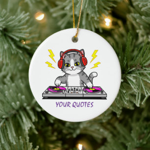 DJ Cat Cartoon – Cool Music Lover Illustration Julgransprydnad Keramik