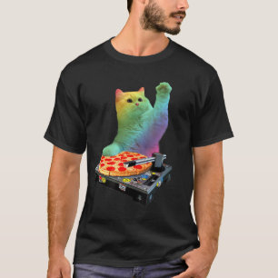 DJ Cat Cat DJ Pizza EDM Music Cute White Kattunge T Shirt