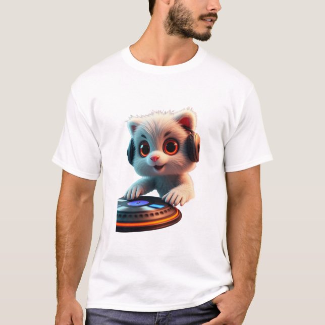 DJ Cat - Cute Kitten med hörlurar Spinning Tune T Shirt (Framsida)