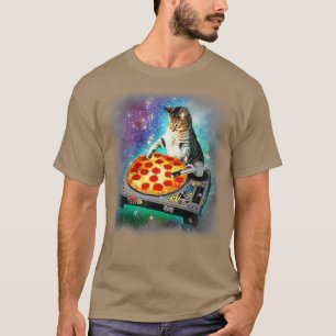 DJ Cat eats pizza in galaxy T Shirt