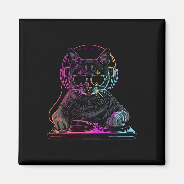 Dj Cat Edm Techno House Music Funny Cat Lover Magnet (Framsidan)
