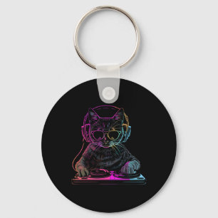 Dj Cat Edm Techno House Music Funny Cat Lover Nyckelring