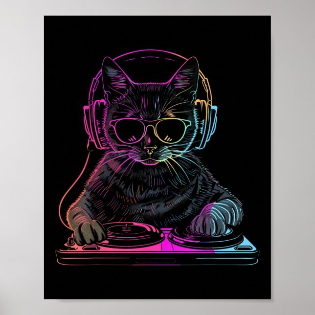 Dj Cat Edm Techno House Music Funny Cat Lover Poster (Framsidan)
