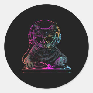 Dj Cat Edm Techno House Music Funny Cat Lover Runt Klistermärke