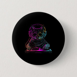 Dj Cat Edm Techno House Musik Rolig Kattälskare Fö Knapp
