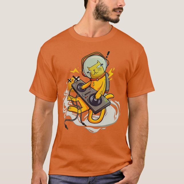 Dj Cat Funny Astronaut Animal Music Disk Jockey T Shirt (Framsida)