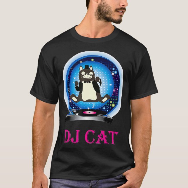 DJ Cat Funny Music Cat T Shirt (Framsida)