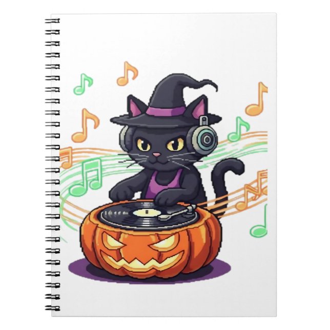 Dj cat halloween Oversized T-Shirt Anteckningsbok (Framsidan)