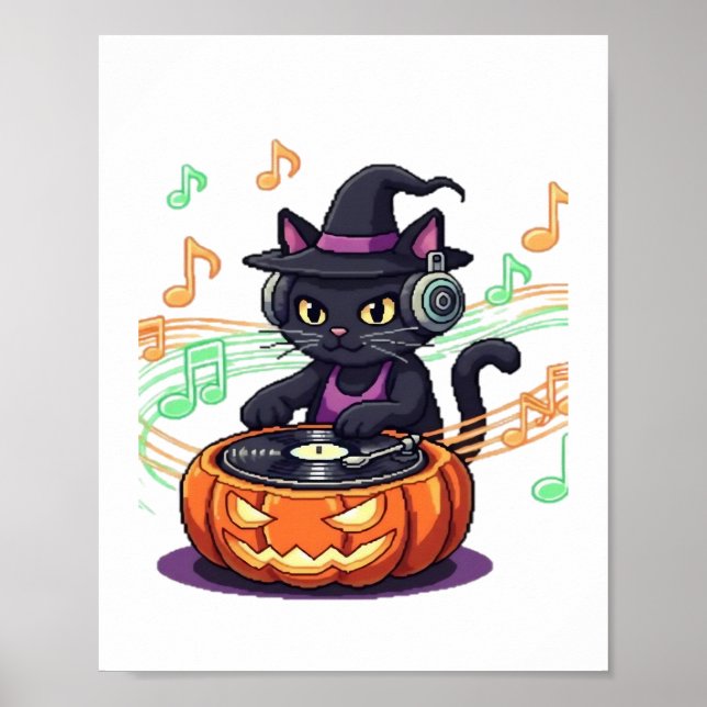 Dj cat halloween Oversized T-Shirt Poster (Framsidan)