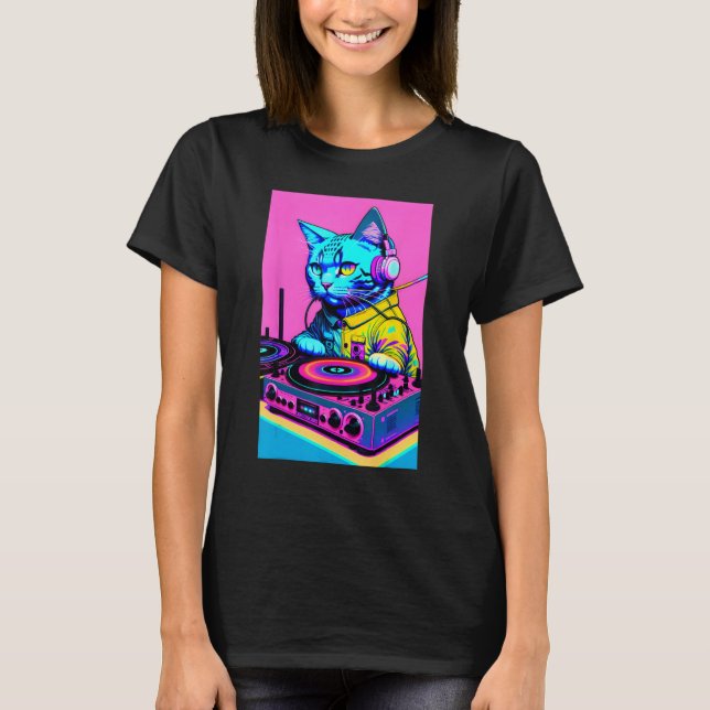 DJ Cat-hörlurar Turntable DJ Mixer Dreamwave Sty T Shirt (Framsida)