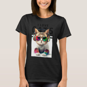 DJ Cat med Coola Stil Sunglasses Headphone Music T Shirt