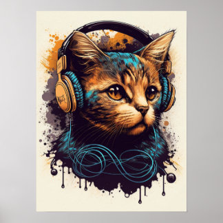 DJ Cat med hörlurar Poster