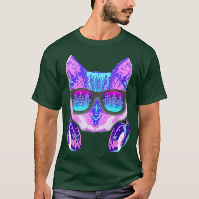 DJ Cat med regnbåge och hörlurar Shirt Womens T (Framsida)
