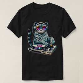 DJ Cat Mixing Turntable T Shirt