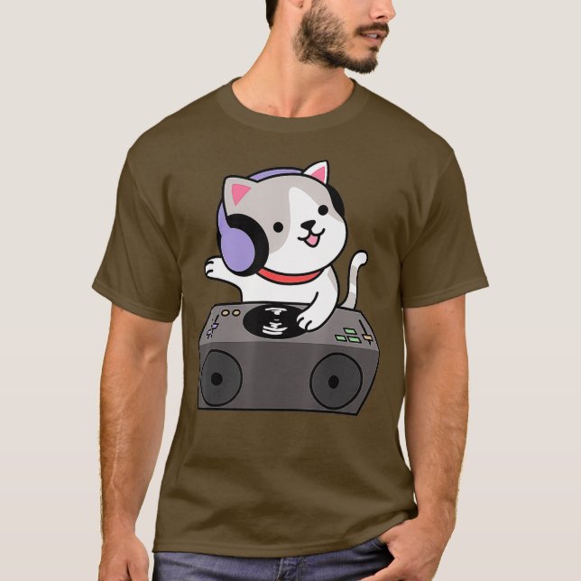 DJ Cat Scratch Turntable Music Kitten Musical T Shirt (Framsida)