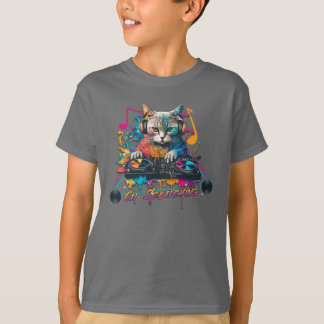 Dj Cat Scratching Record Music Design T Shirt