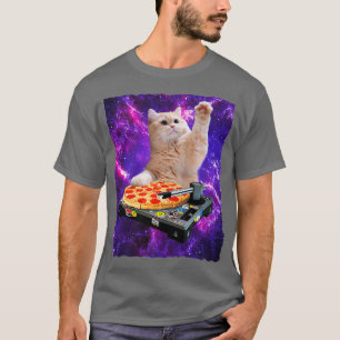 DJ Cat Shirt Cat DJ Pizza EDM Music Cute White T