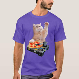 DJ Cat Shirt Cat DJ Pizza EDM Music Cute White T