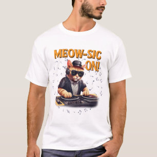 DJ Cat Tee Cat Spela upp gitar Shirt Funny Katt