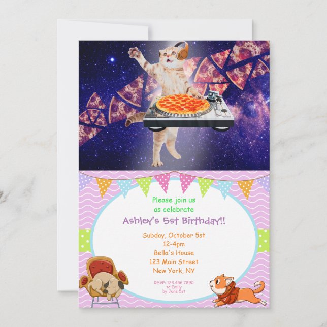 DJ Cat Turntable Mixer Inbjudningar (Framsida)