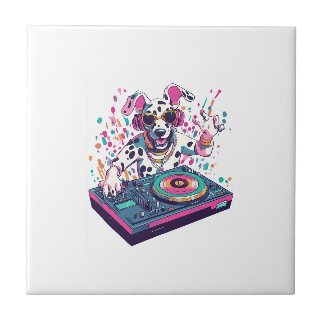 DJ Dalmatian � EDM Rave-fest Hund Kakelplatta (Framsidan)